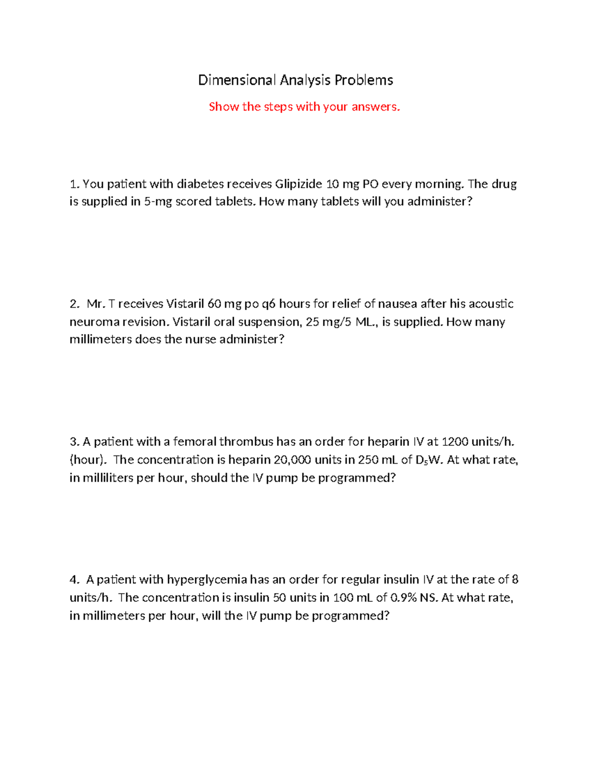 Dimensional Analysis Problems V2 Dimensional Analysis Problems Show The Steps With Your