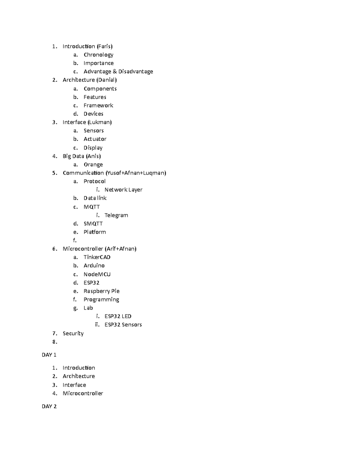 IOT Course Outline-311022 - Introduction (Faris) a. Chronology b ...