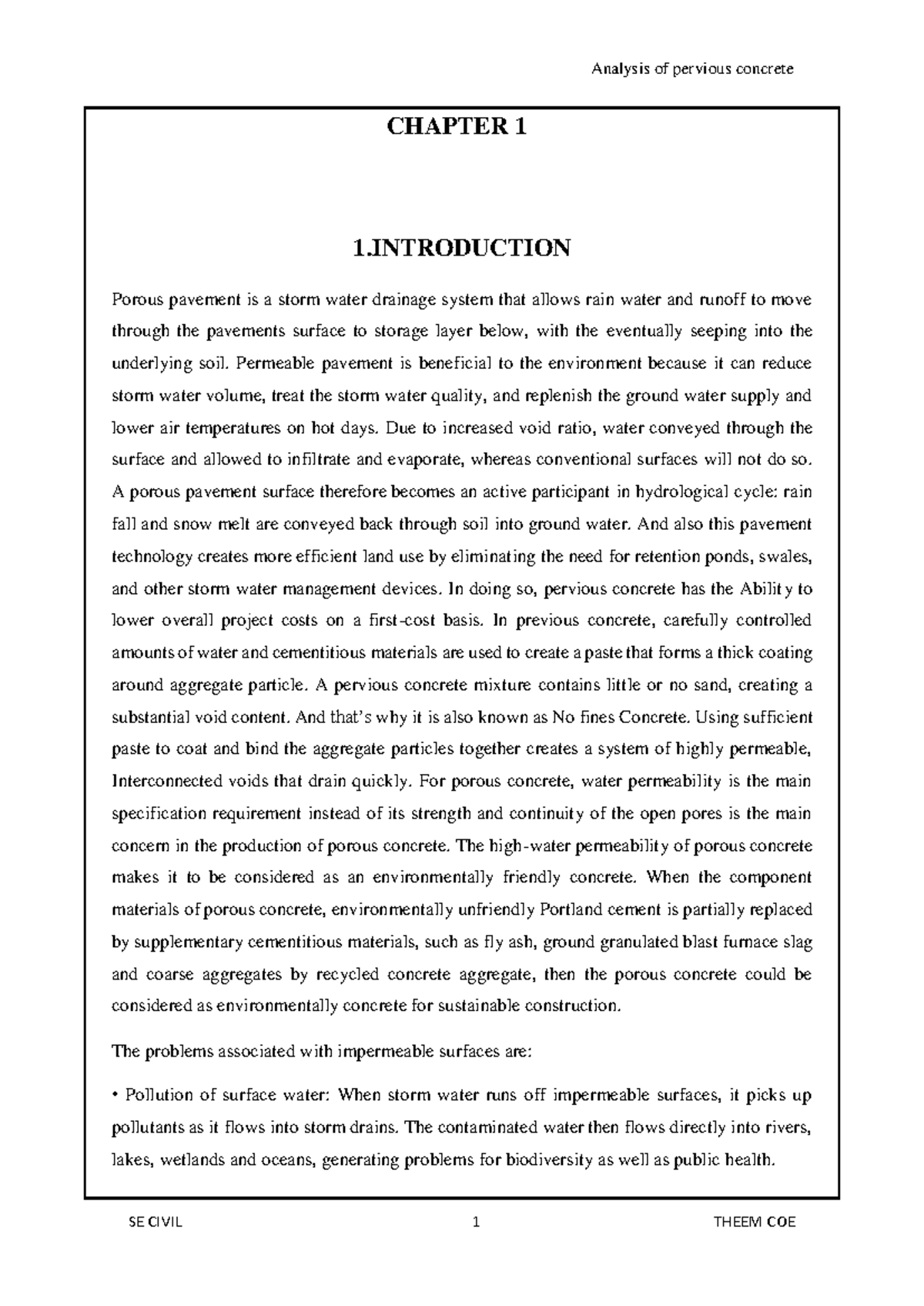 Previous concrete - CHAPTER 1 1 Porous pavement is a storm water ...