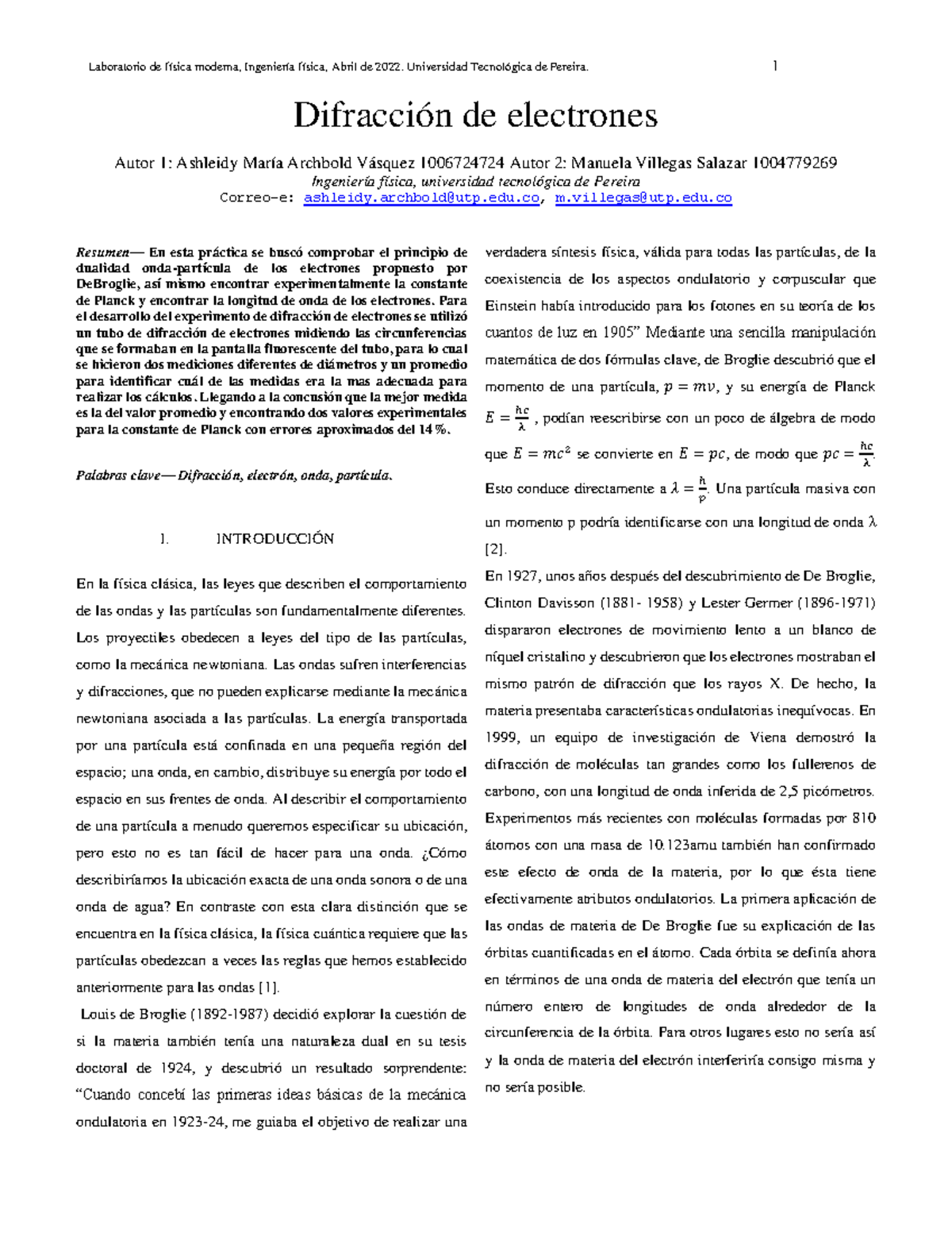 Difraccion de electrones Difracción de electrones Autor 1 Ashleidy