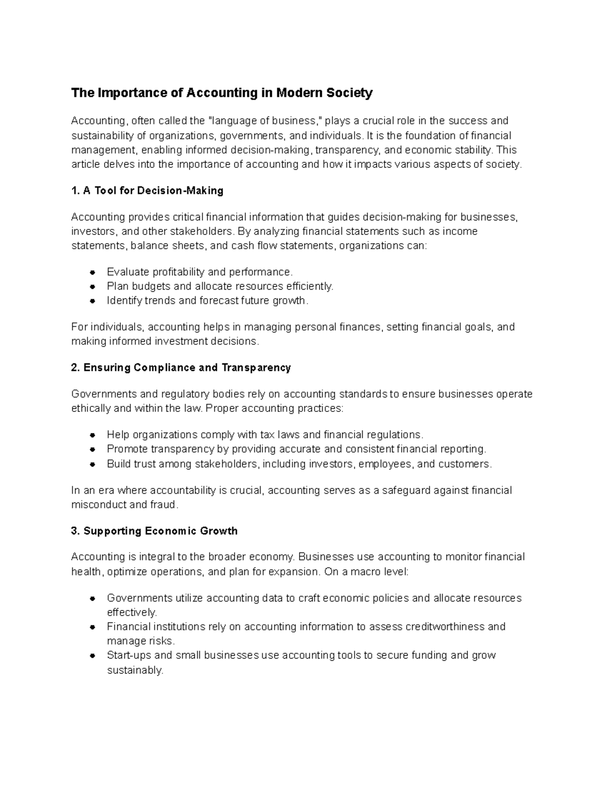 The Importance of Accounting in Modern Society - The Importance of ...