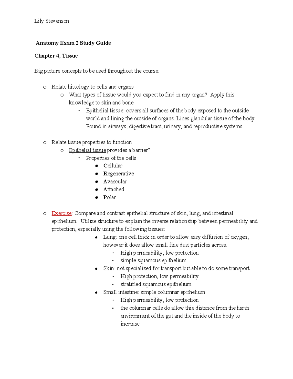 Anatomy Exam 2 Study Guide Anatomy Exam 2 Study Guide Chapter 4