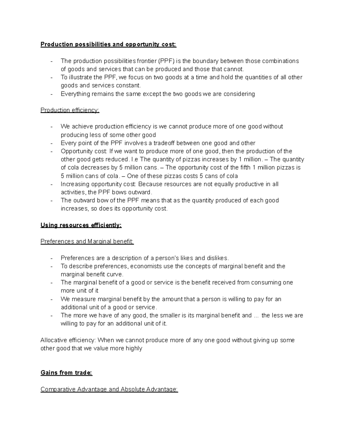 Chapter 2 Lecture Notes - Production possibilities and opportunity cost ...