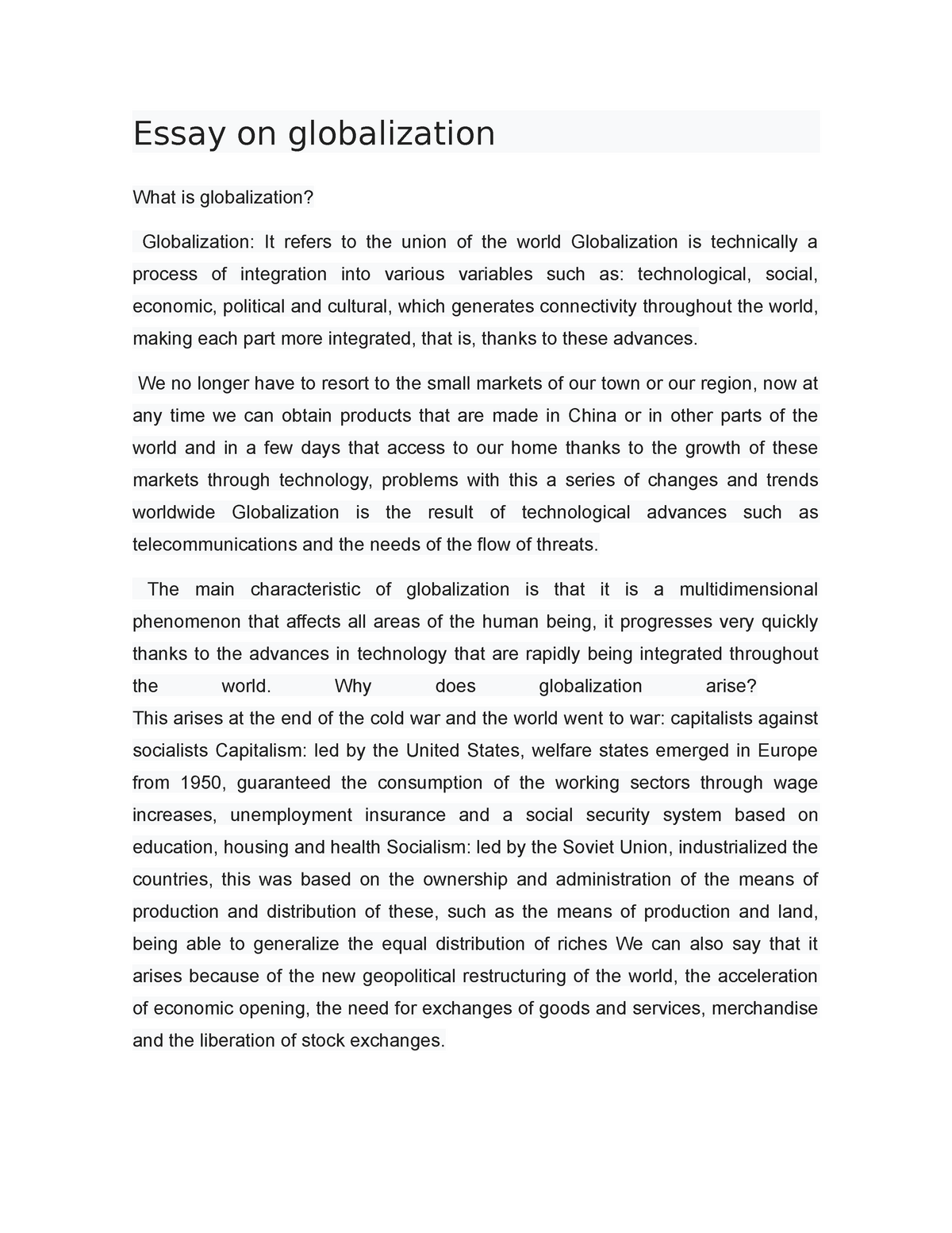 aspects of globalization essay