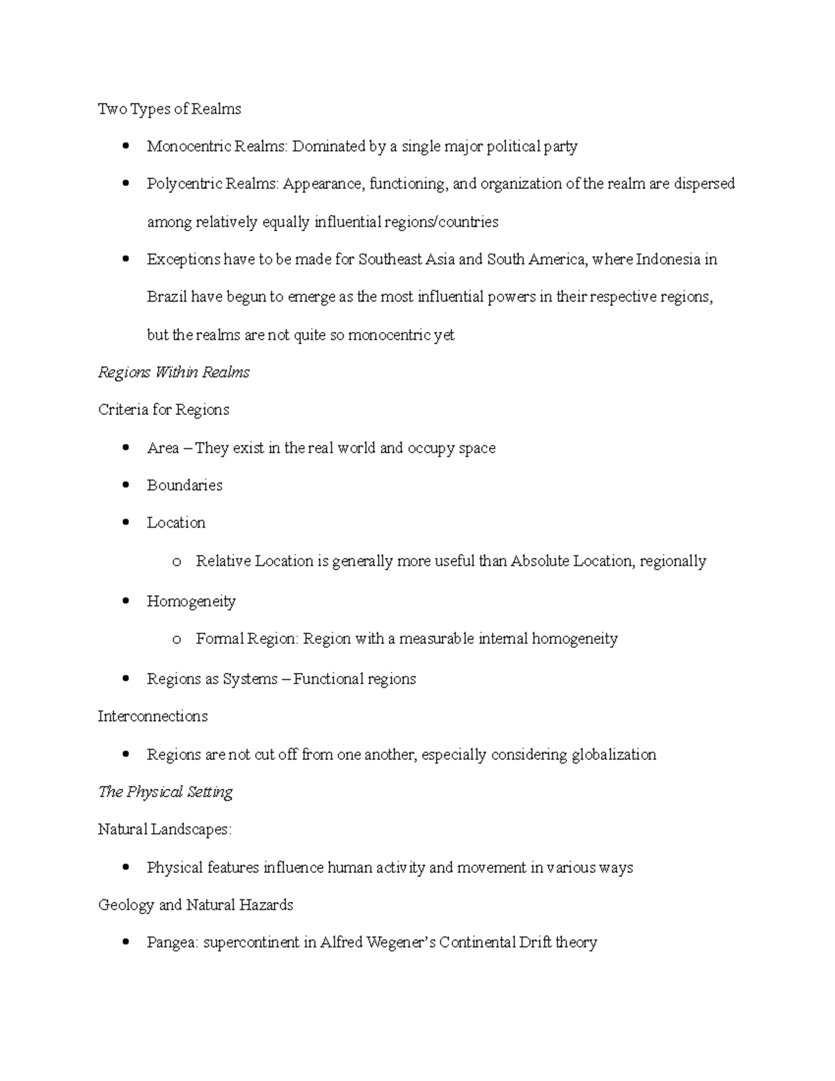 Geo 100 1 - Lecture notes module 1.2 - Two Types of Realms Monocentric ...