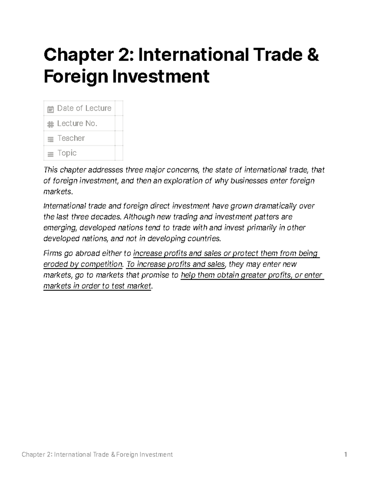 Chapter 2 International Trade Foreign Investment - Chapter ԇ ...