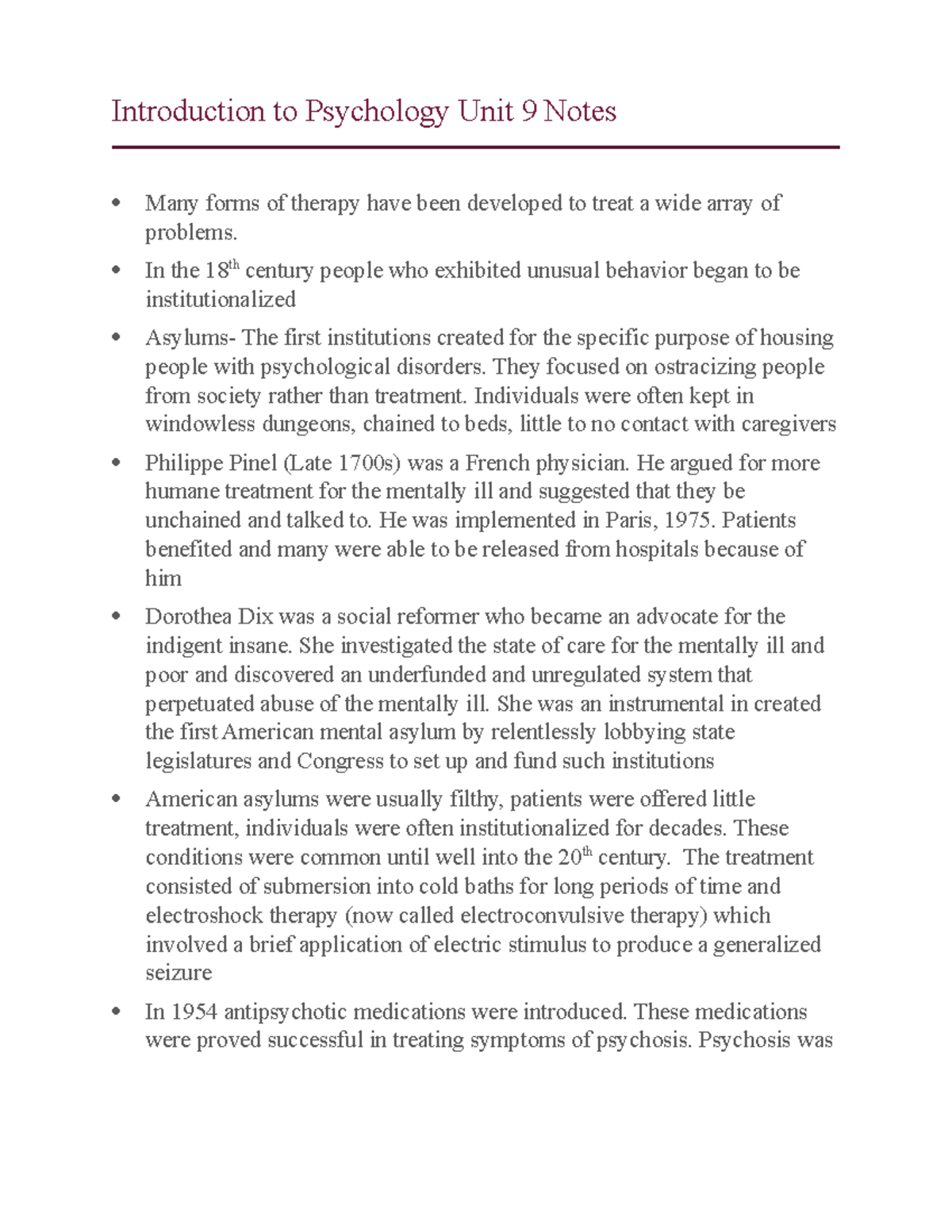 Introduction To Psychology Unit 9 Notes - In The 18th Century People ...