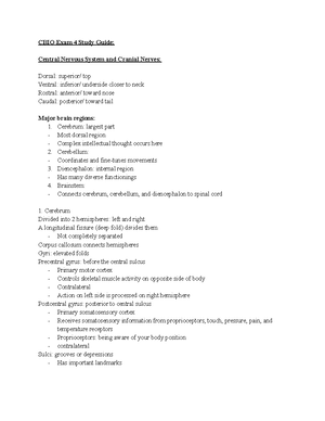 CBIO 2200 Exam 5 Notes - CBIO 2200 Exam 5 notes Nervous Tissue What do ...