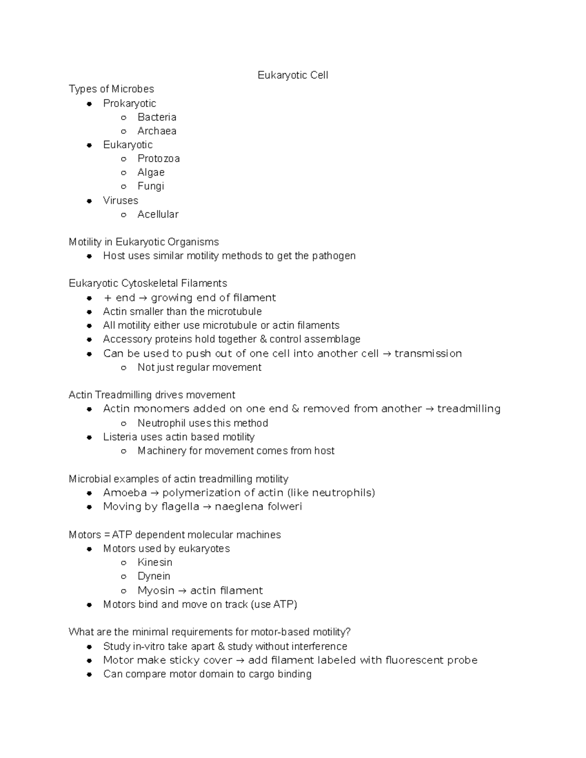 MIMG 101 Eukaryotic Cell - Eukaryotic Cell Types of Microbes ...
