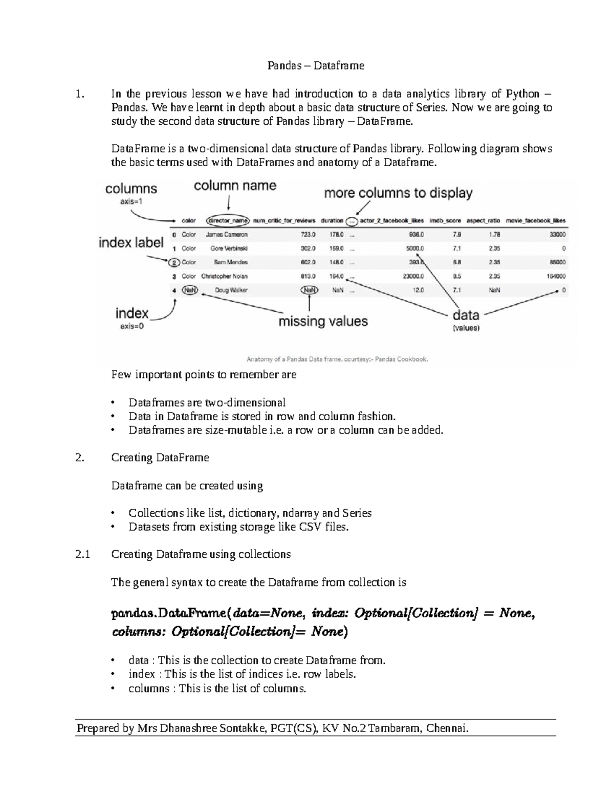 Pandas Dataframe - Notes Prepared - Software Testing - Studocu