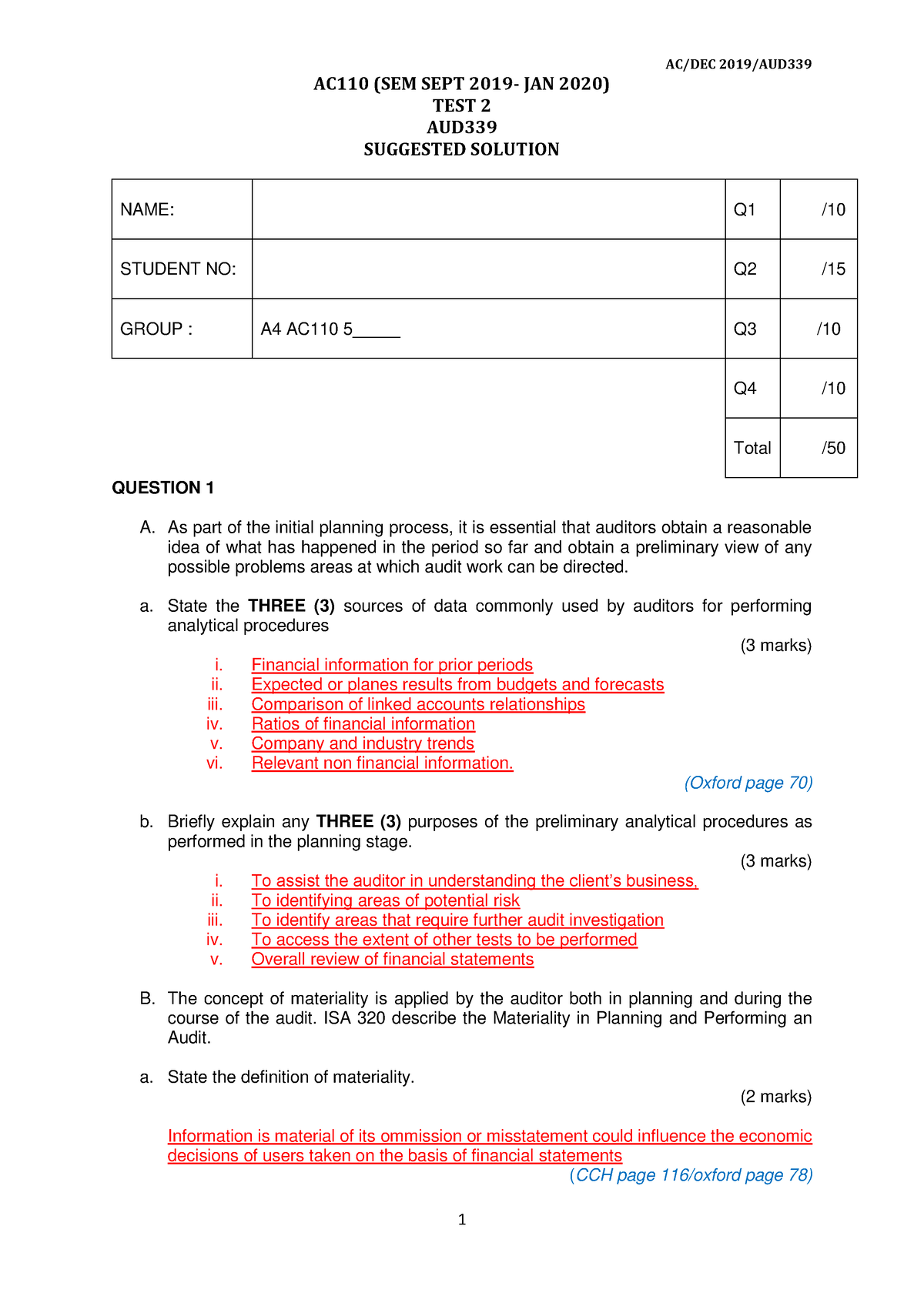 9 test 2 aud339 Dec 2019 answer - AC110 (SEM SEPT 2019- JAN 2020) TEST ...