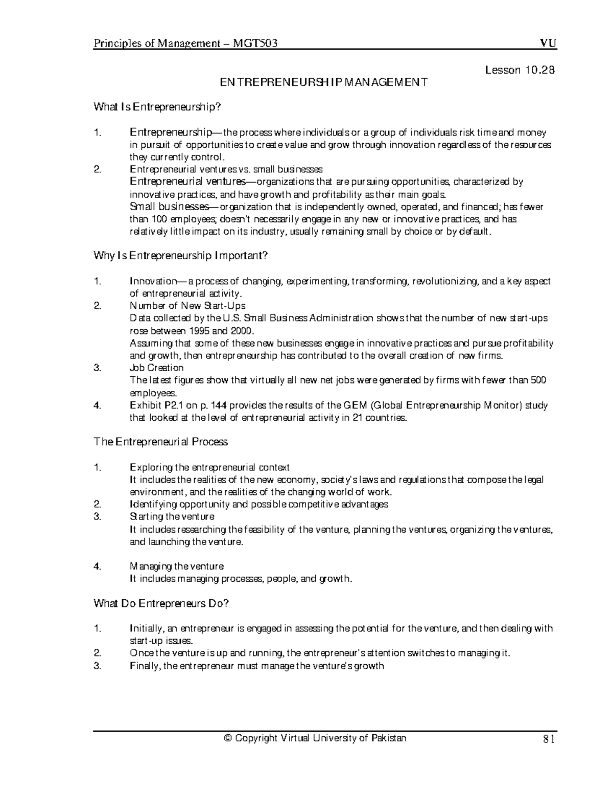 Handout 28 - 0.0 - Principles of Management – MGT503 VU © Copyright ...