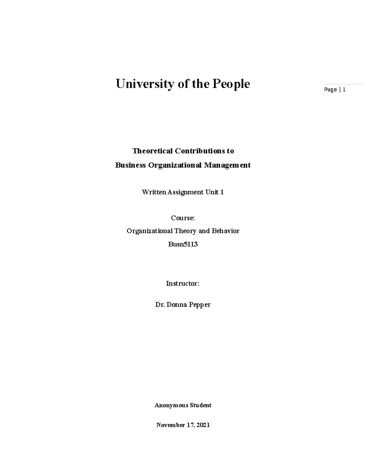 Unit 1 Written Assignment - University of the People Theoretical ...