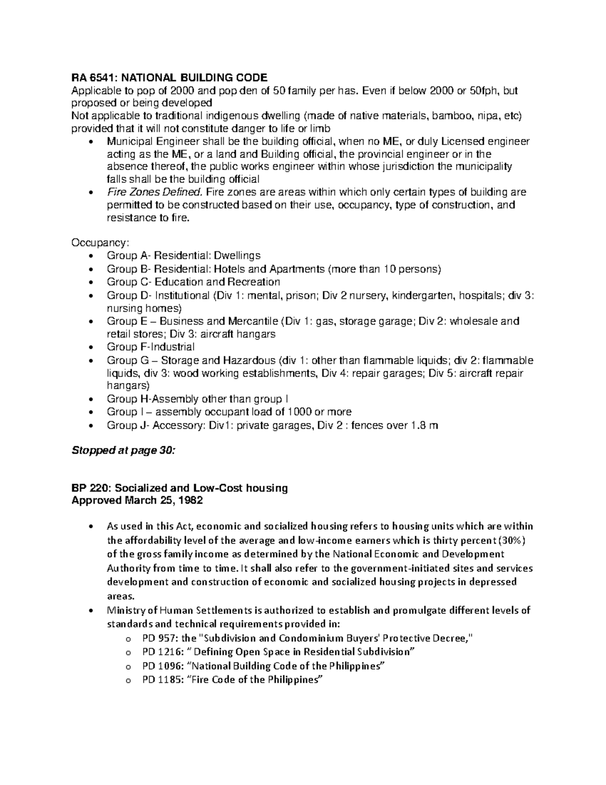 BP-220-Notes - BP220 - RA 6541: NATIONAL BUILDING CODE Applicable to ...