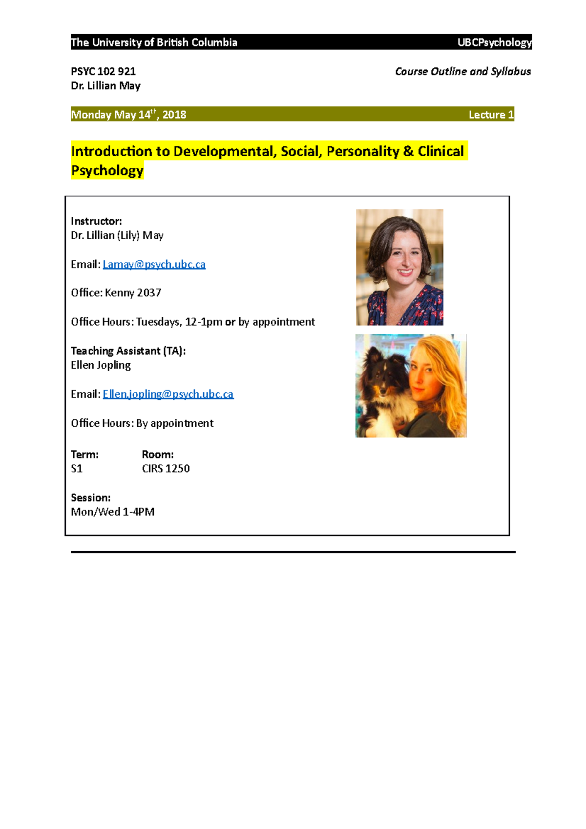 Introduction to Psychology - The University of British Columbia PSYC ...