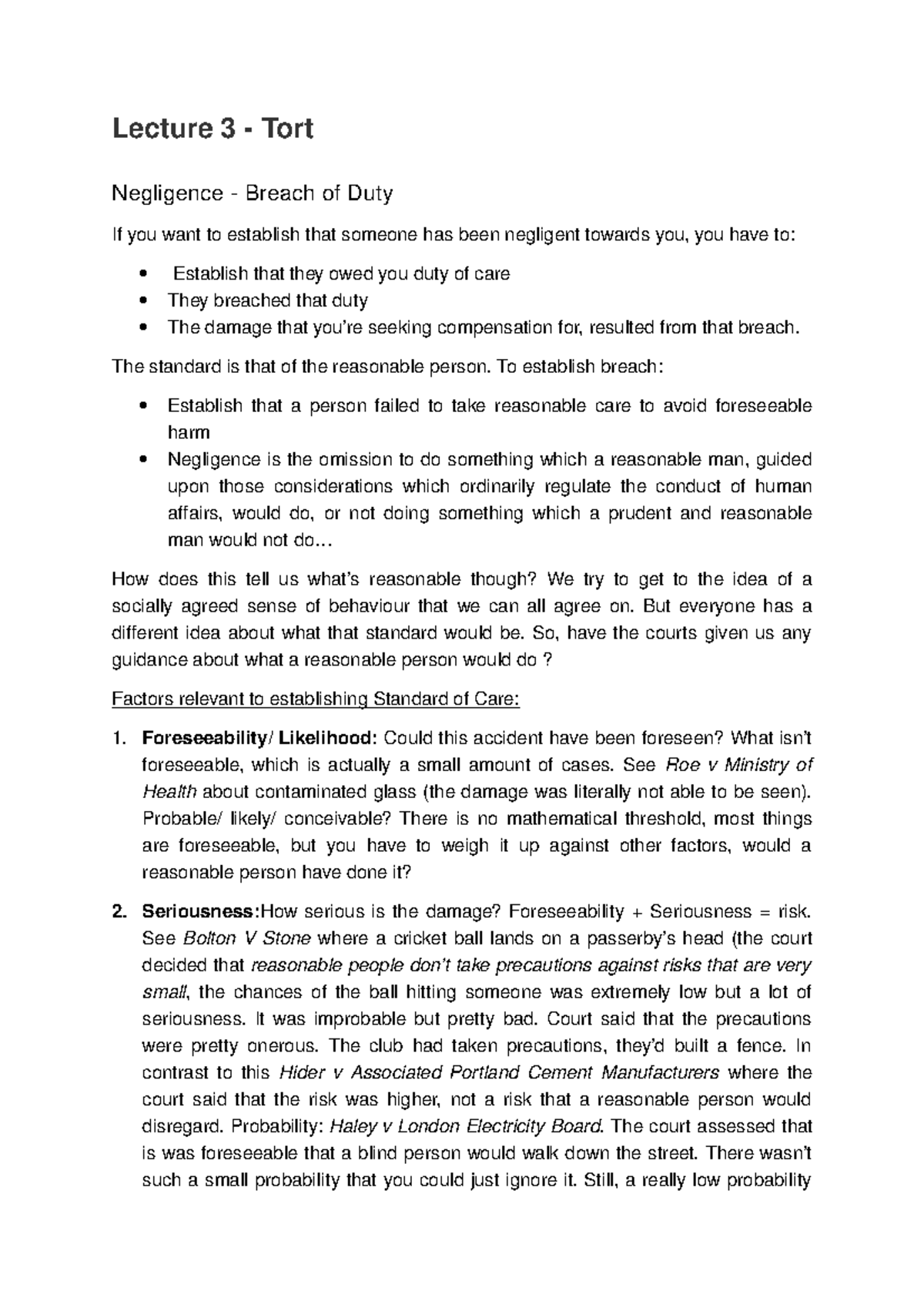 Tort - Negligence: Breach of Duty and Standard of Care 2/5 - Lecture 3 ...