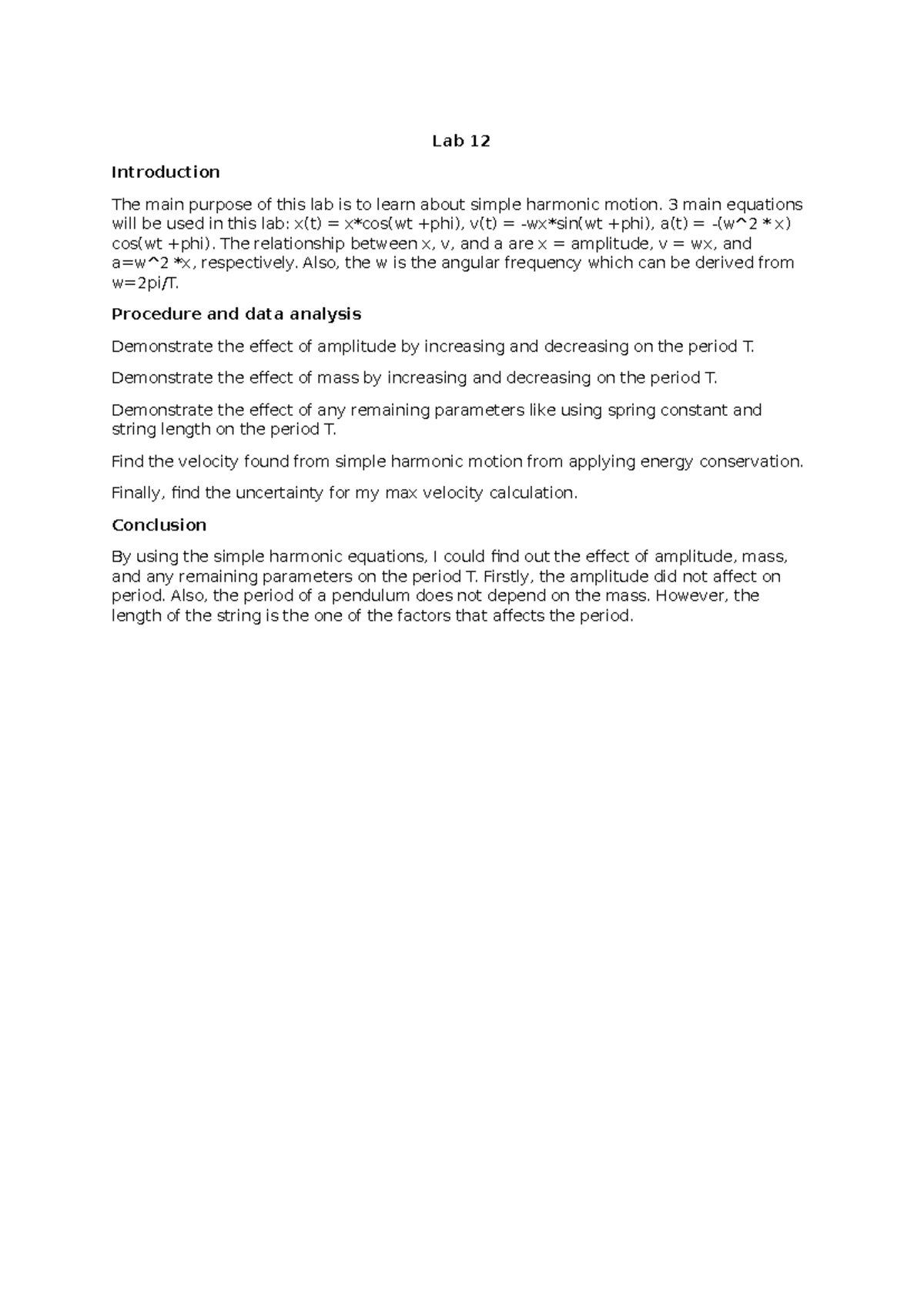 Lab 12 - Lab report - Lab 12 Introduction The main purpose of this lab ...