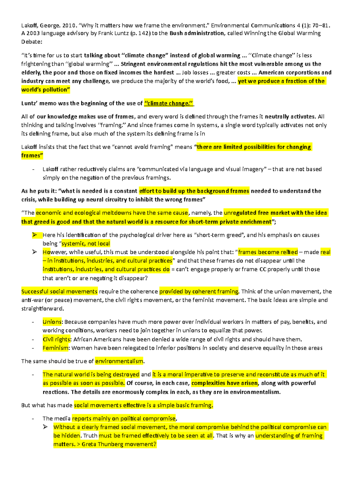 Lakoff Framing the Enviro - Lakoff, George. 2010. “Why it matters how ...