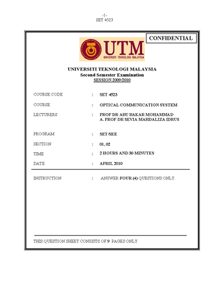 Final Examination Semester II Session 1213_Optical Communication System ...