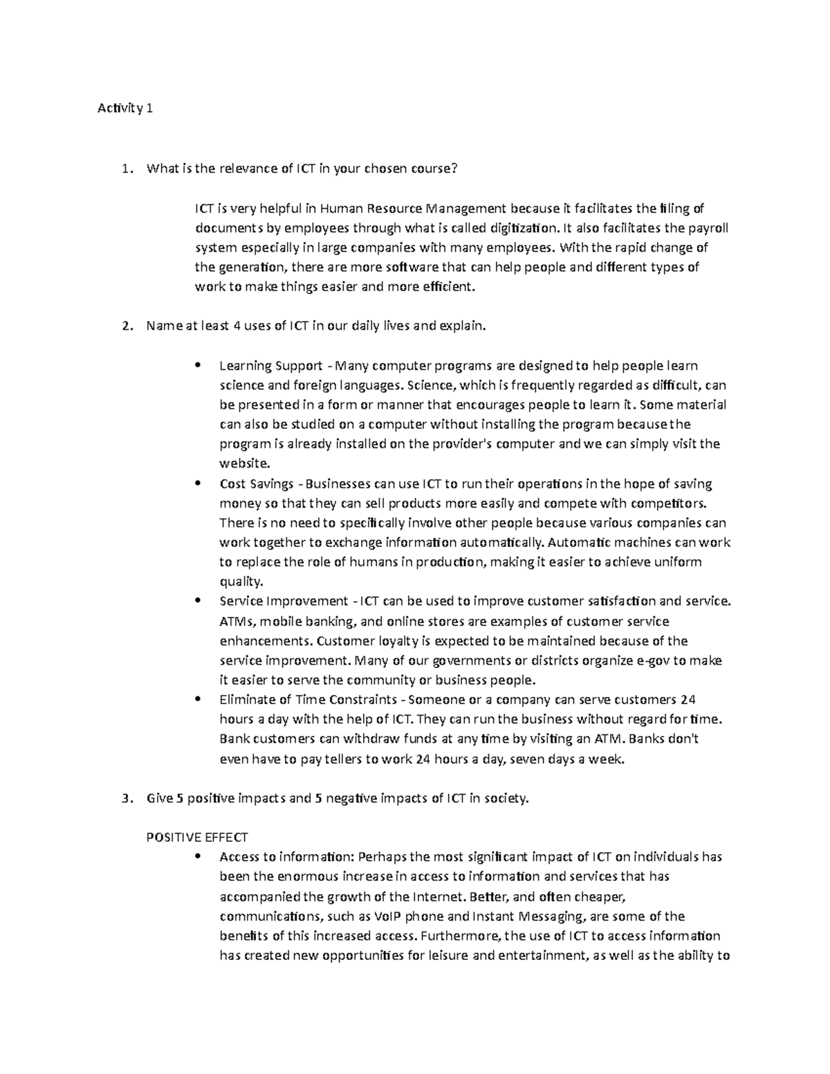 Living IN THE IT ERA - Activity 1 - Activity 1 What is the relevance of ...