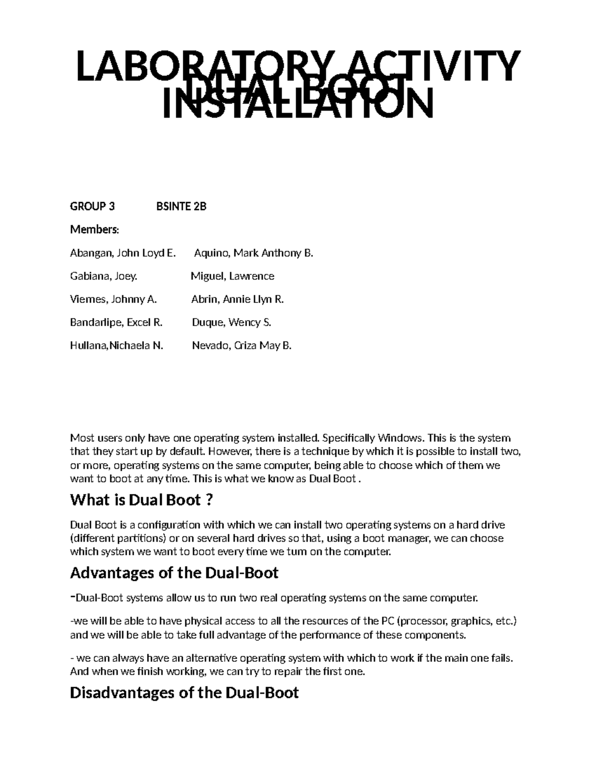 Platform TECHNOLGY - LABORATORY ACTIVITY DUAL BOOT INSTALLATION GROUP 3 ...