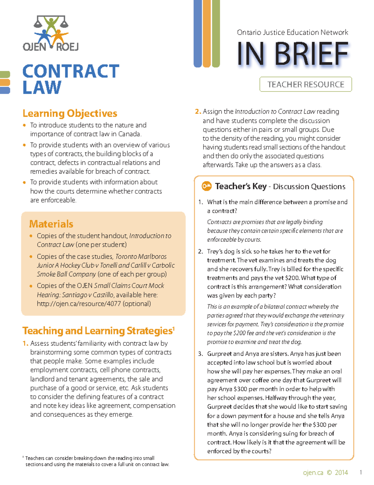 InBrief ContractLaw Revised IN BRIEF CONTRACT L AW TEACHER RESOURCE