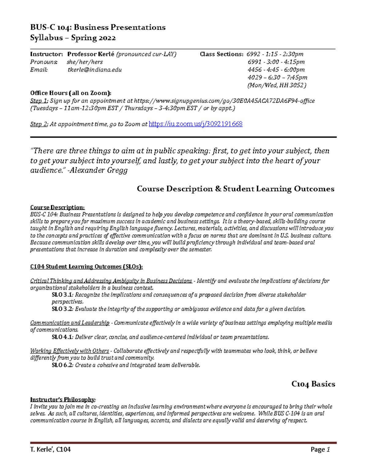 C104 Syllabus Spring 2022 - BUS-C 104: Business Presentations Syllabus –  Spring 2022 - StuDocu