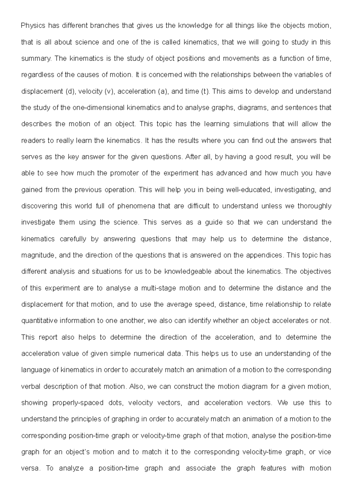 Summary of kinematics - Computer Engineering - PangSU - StuDocu