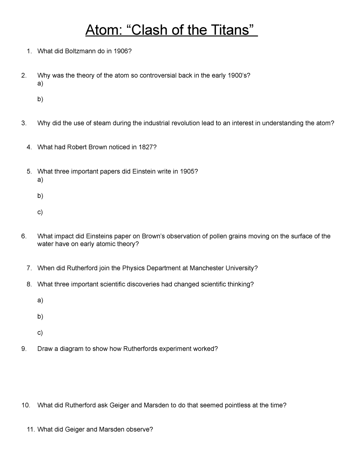 Atom Worksheet 1 Thru Bohr Atom Clash Of The Titans What Did Boltzmann Do In 1906 Why Was 