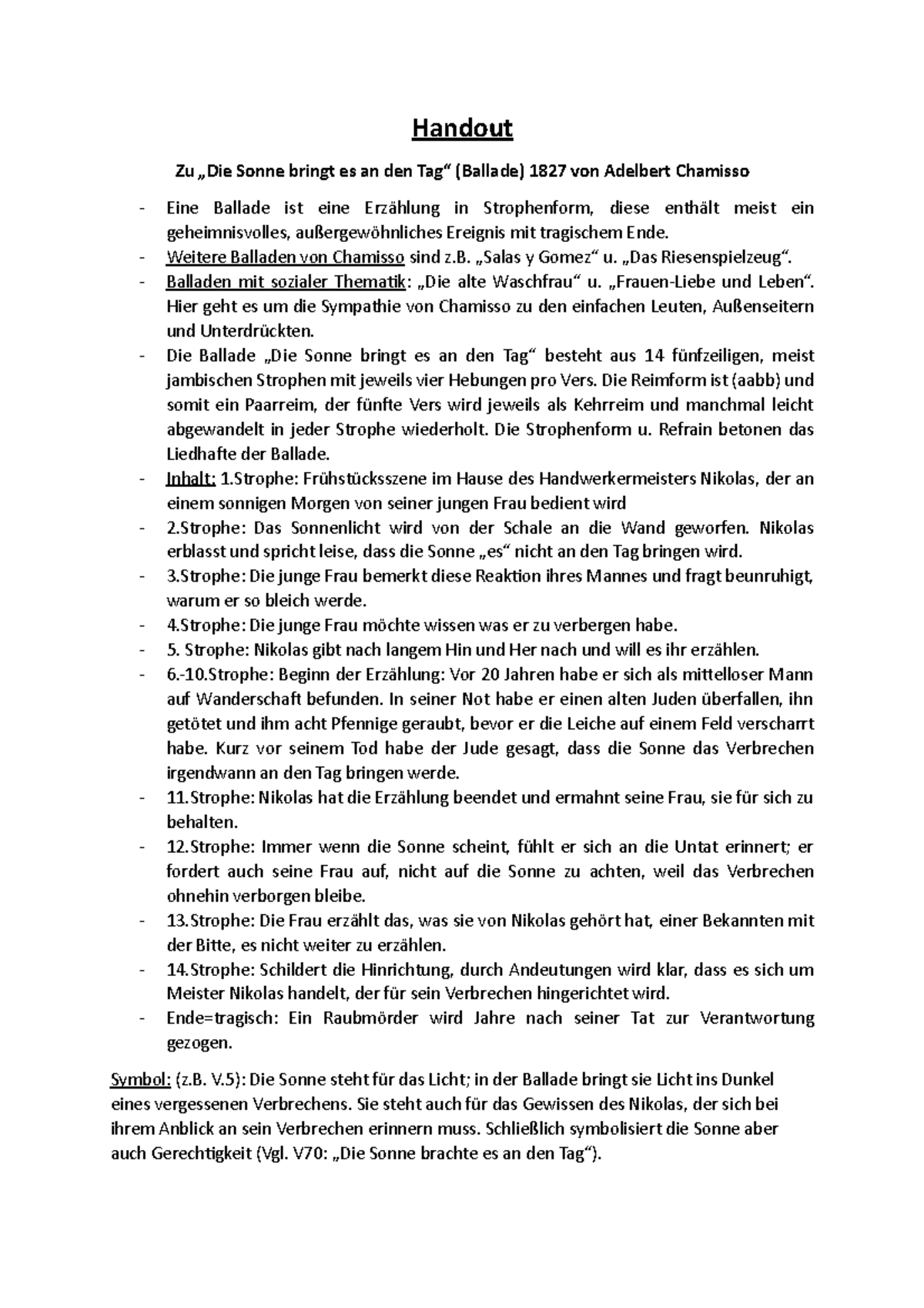 Die Sonne Bringt Es An Den Tag Gedicht Die Sonne bringt es an den Tag - Handout - Handout Zu „Die Sonne bringt