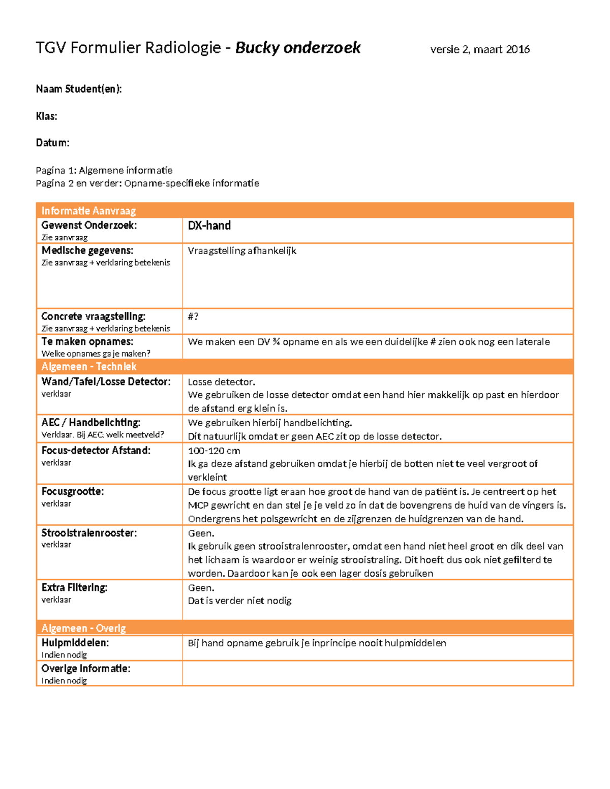 voorbereidings Formulier onderzoek Hand - TGV Formulier Radiologie ...