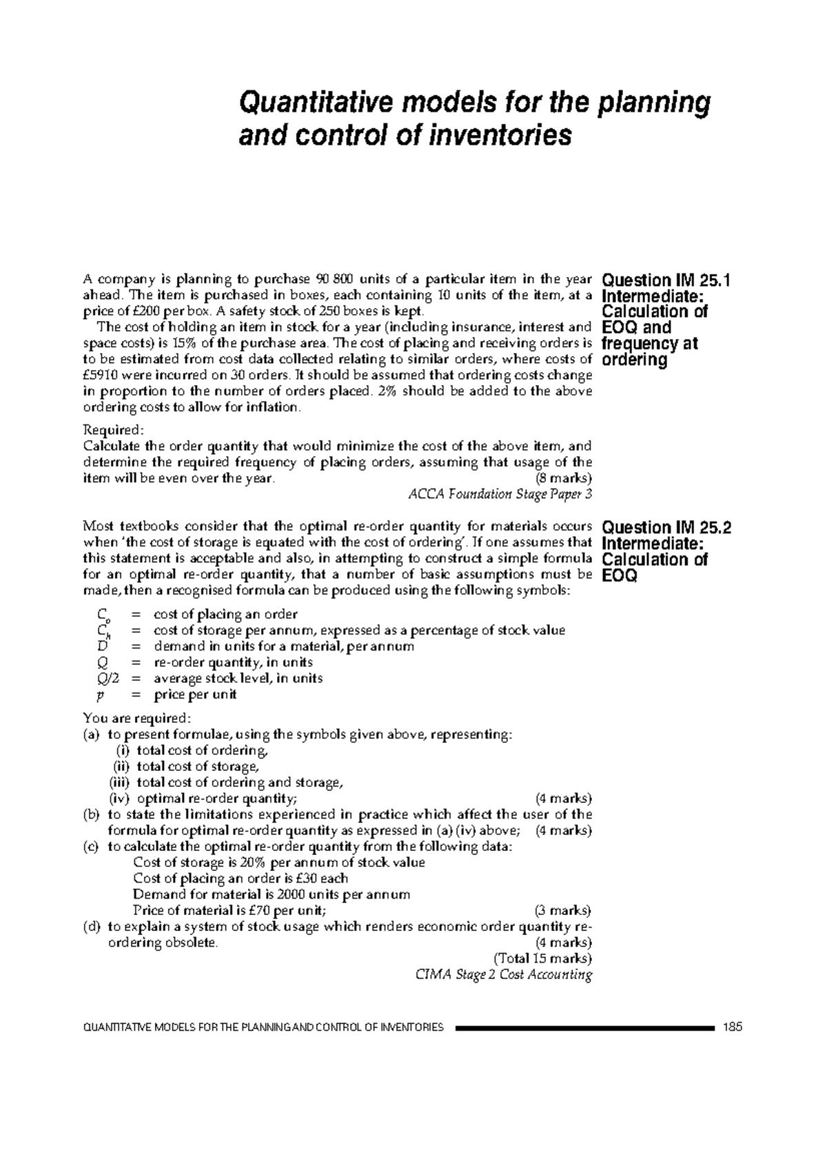 Quantitative Models FOR THE Planning AND - A company is planning to ...