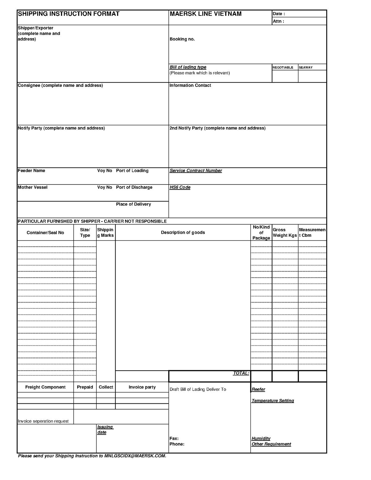 Shipping-instruction-format - SHIPPING INSTRUCTION FORMAT MAERSK LINE ...