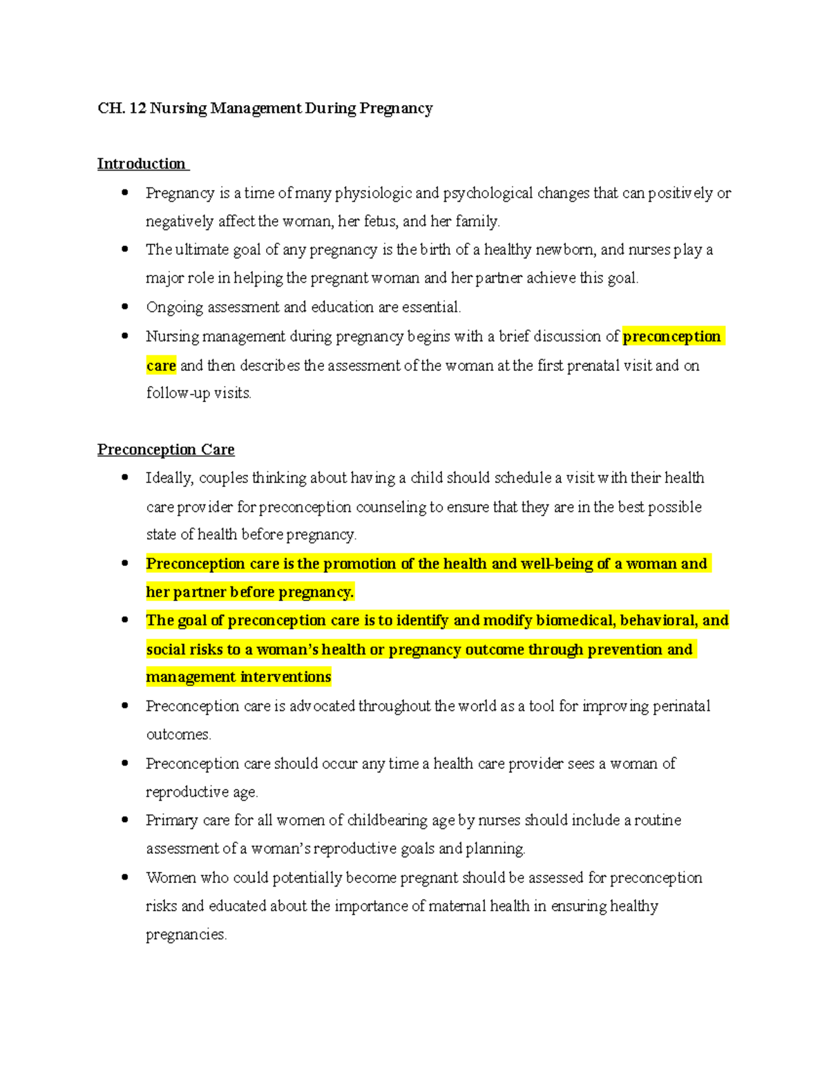 CH. 12 Nursing Management During Pregnancy - CH. 12 Nursing Management ...