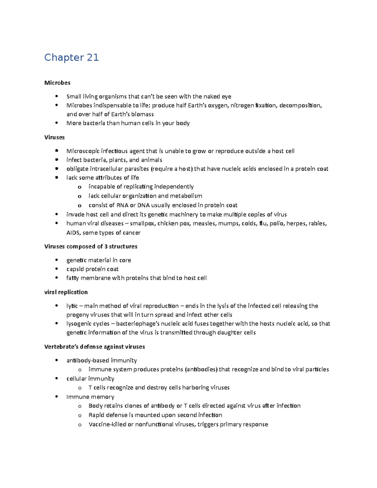 Bio notes - Chapter 21 Microbes Small living organisms that can’t be ...