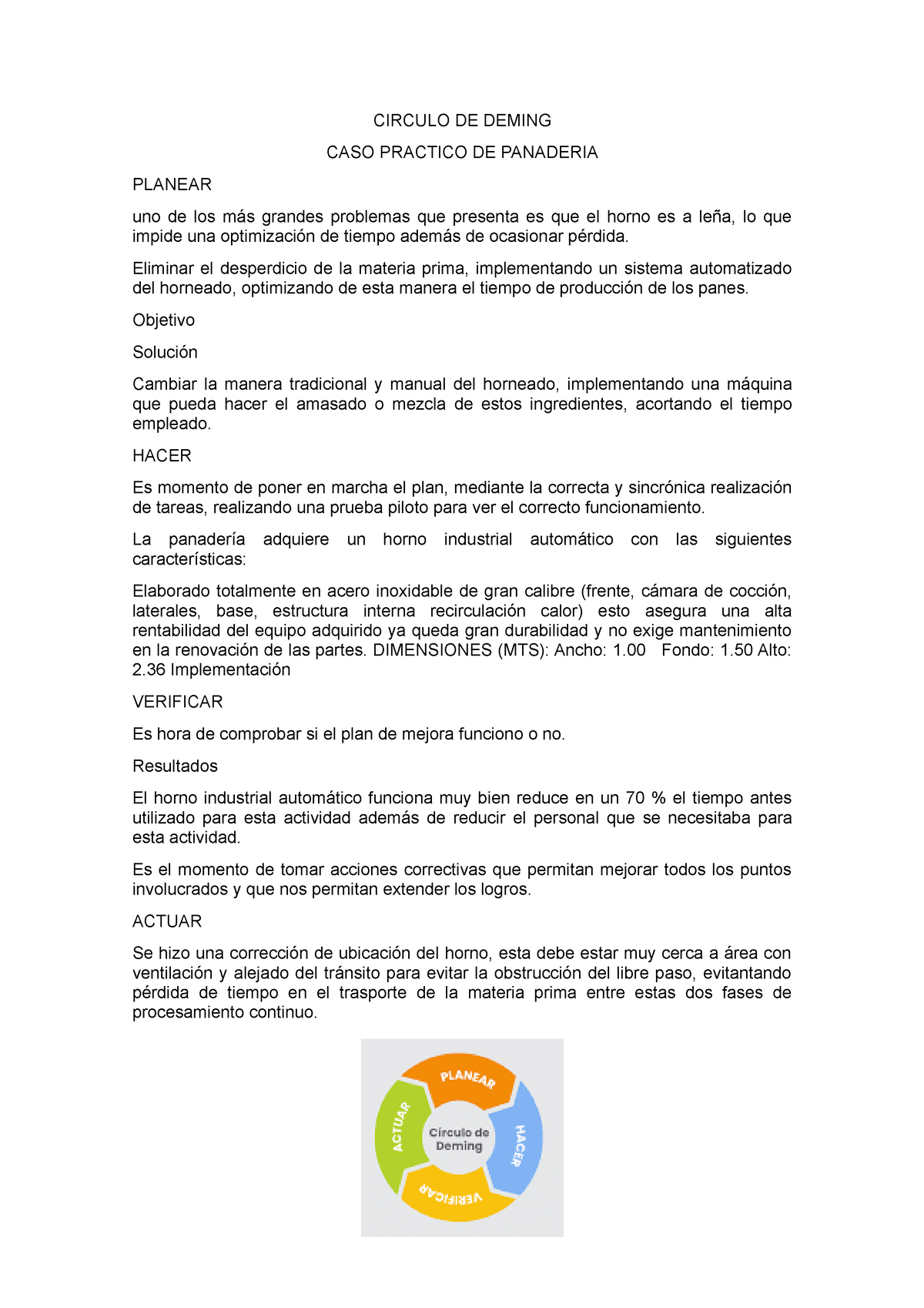 Circulo De Deming Circulo De Deming Caso Practico De Panaderia