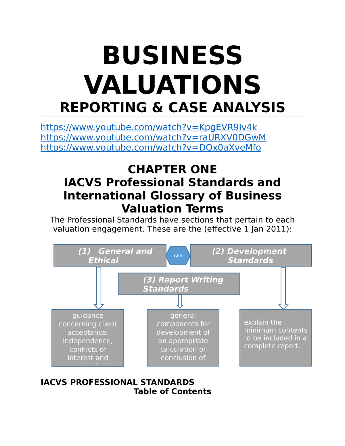 Business Valuation Summary - BUSINESS VALUATIONS REPORTING & CASE ...