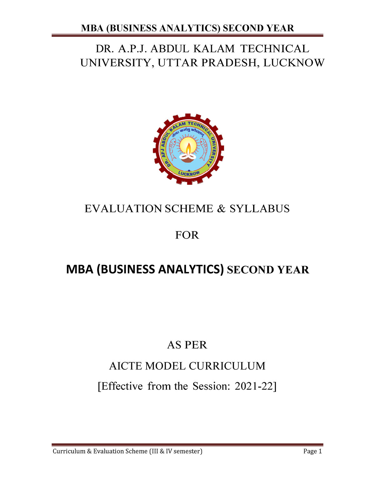 MBA Business Analytics 2nd Year Syllabus 2021-22 - Curric M MBA Culum ...