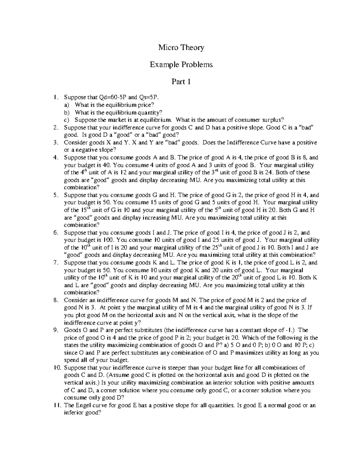 Prob Set 1 - Problem set 1 - Micro Theory Example Problems Part 1 ...