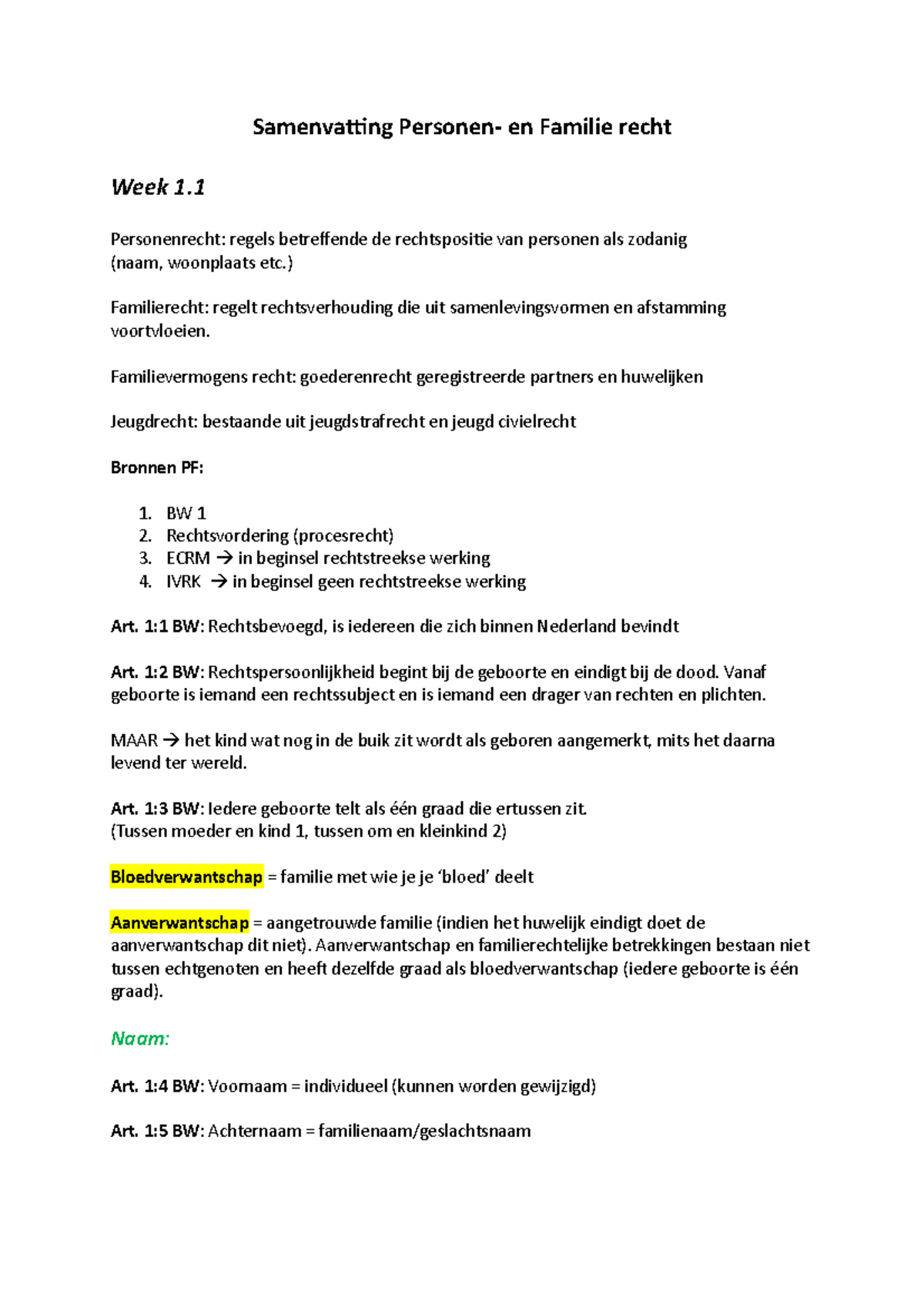 Samenvatting Personen- En Familierecht - Personenrecht: Regels ...