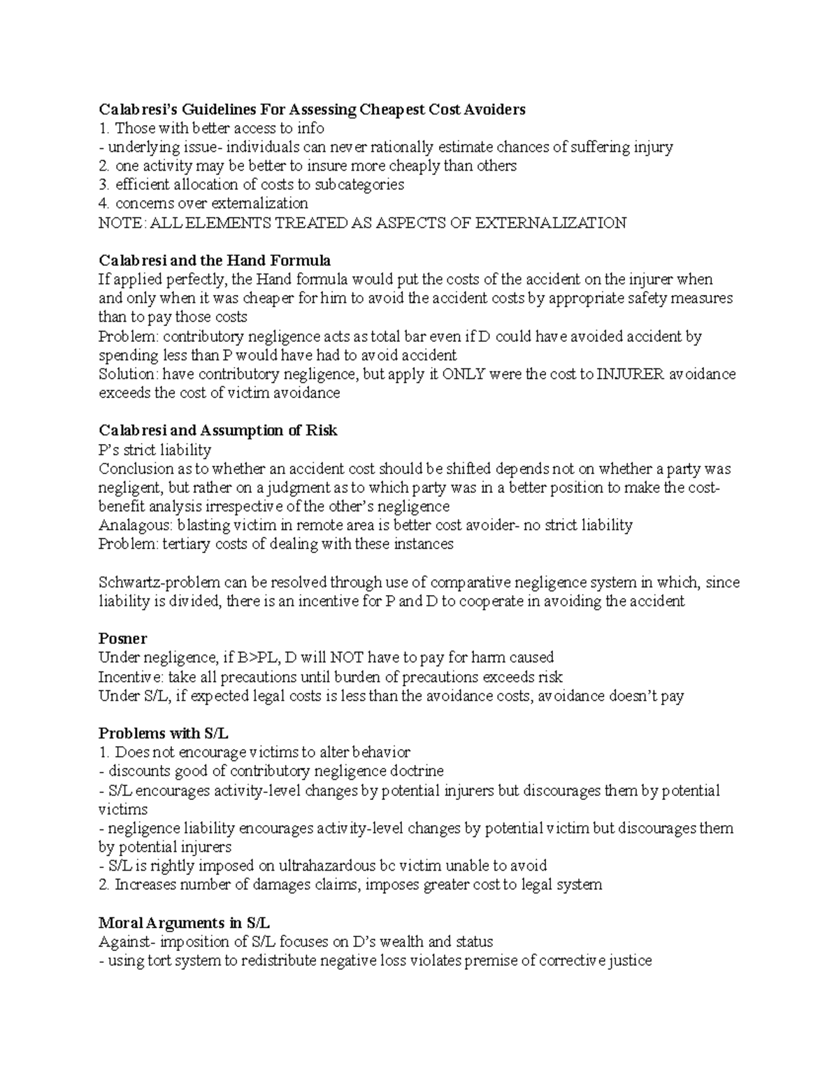Torts Law Prof. Wilcox Calabresi’s Guidelines For Assessing