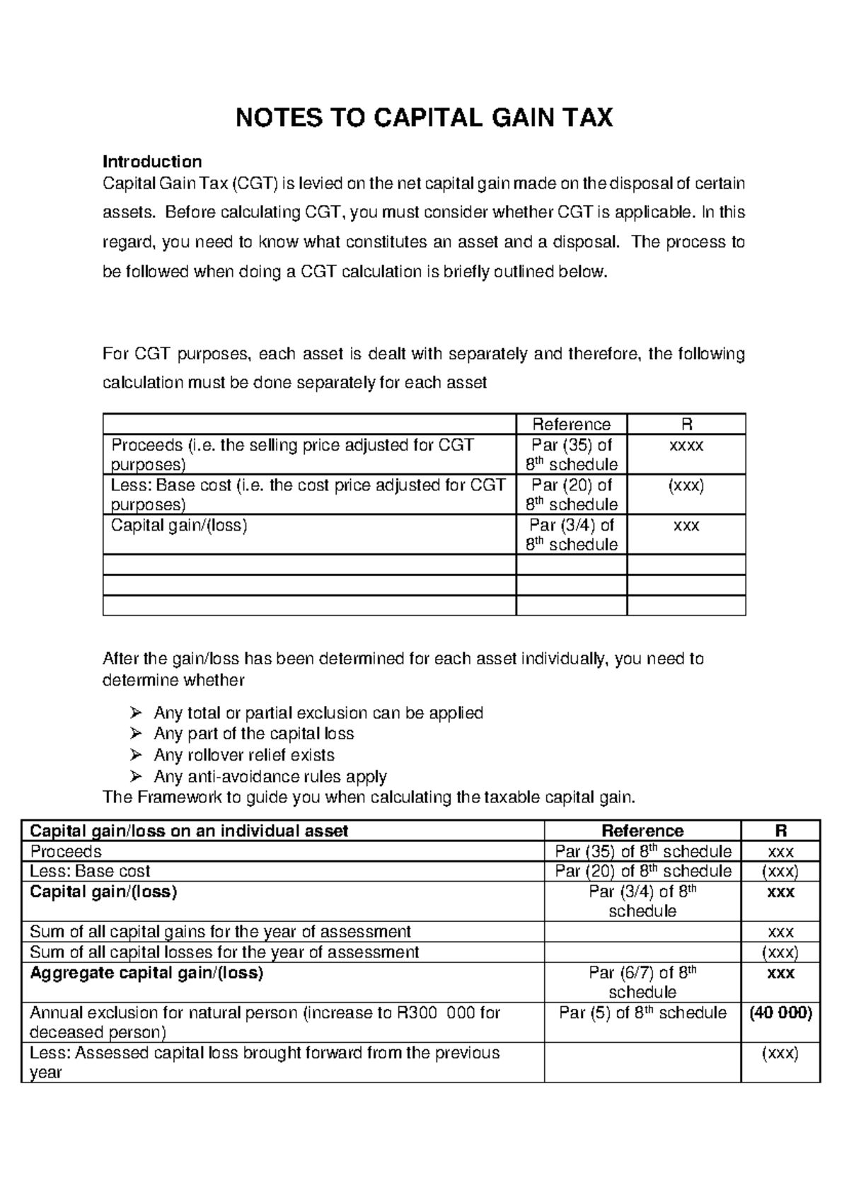 NEW Notes TO Capital GAIN TAX - NOTES TO CAPITAL GAIN TAX Introduction ...
