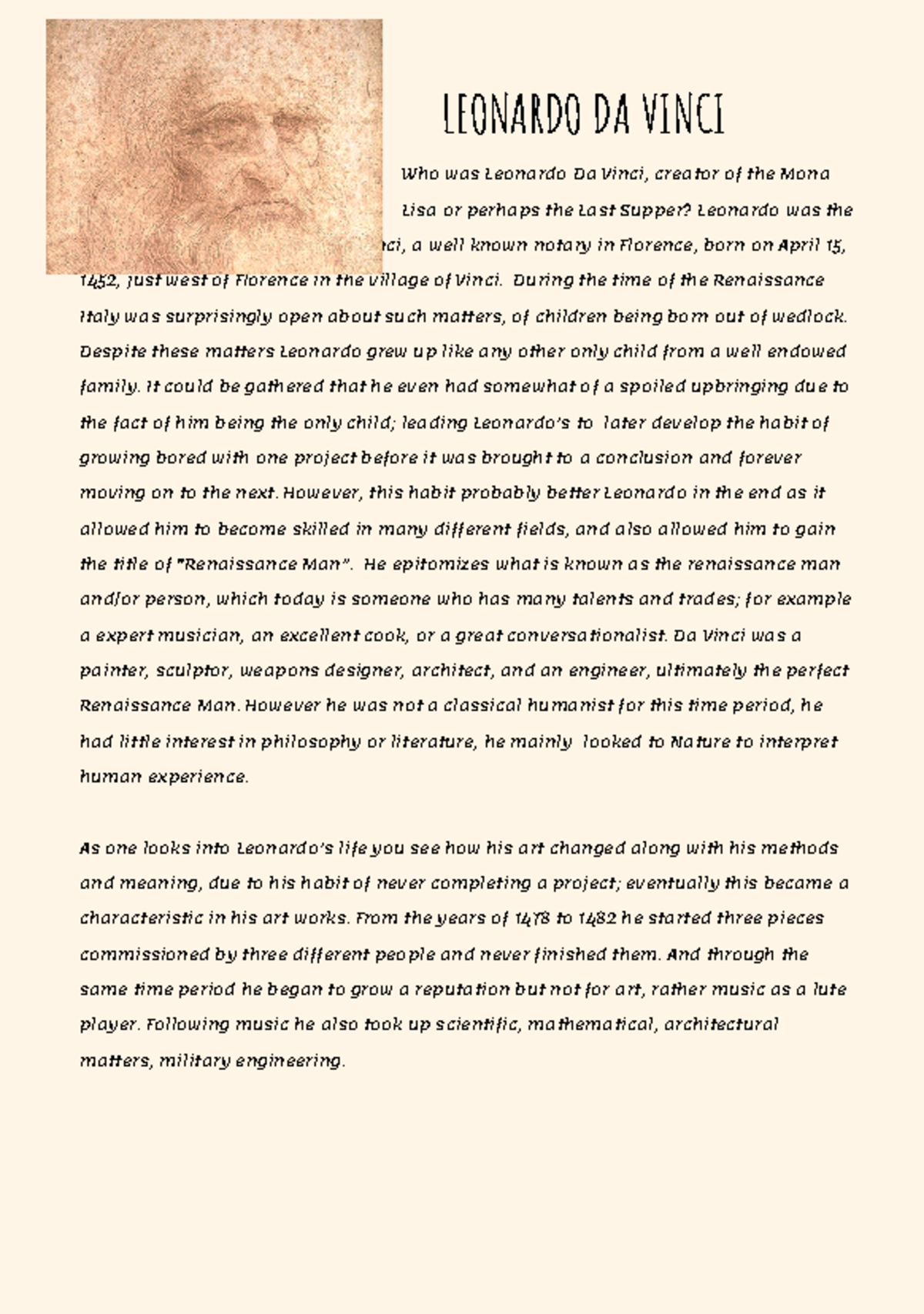 Assignment 2 - LEONARDO DA VINCI Who was Leonardo Da Vinci, creator of ...