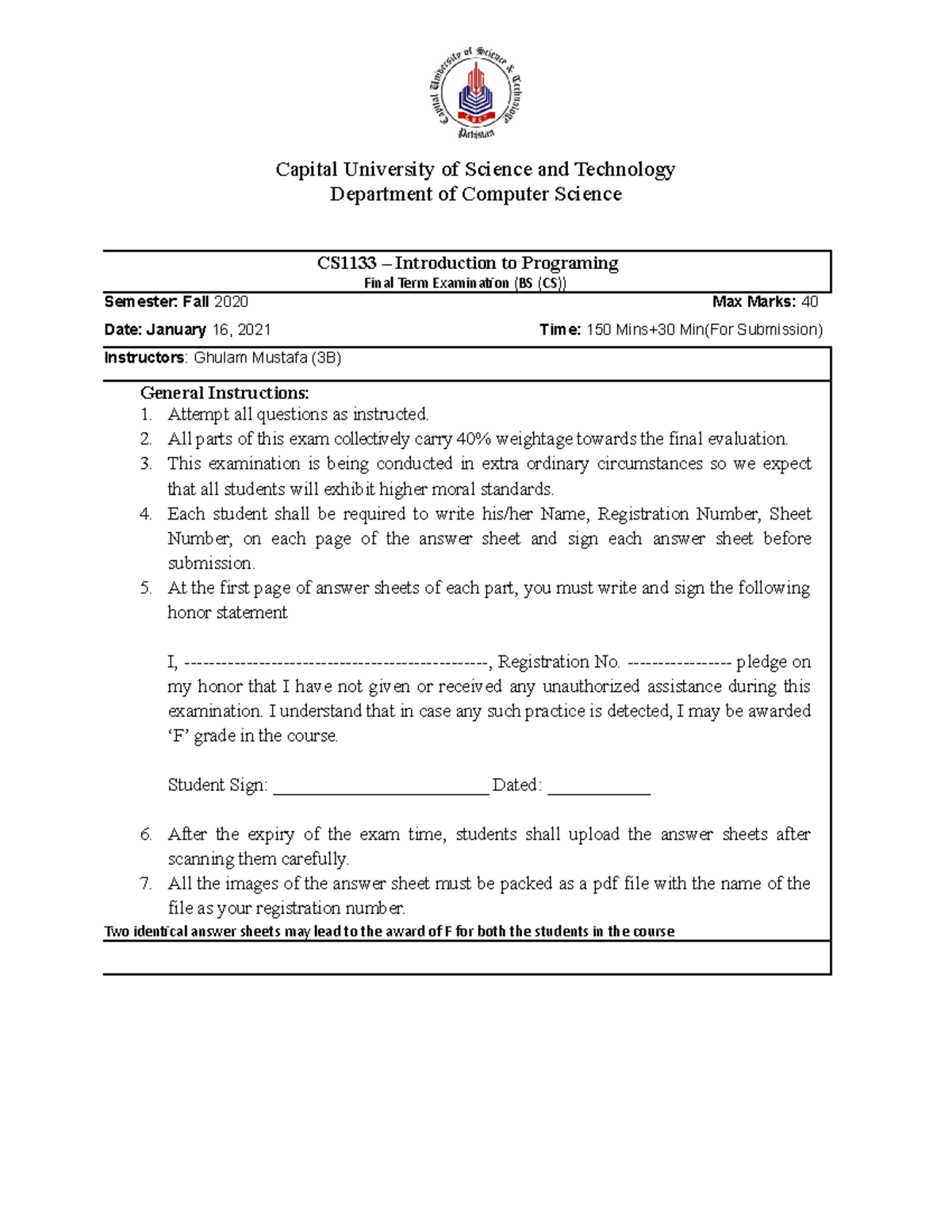 Niazi itp paper cust semester 1 - Capital University of Science and ...