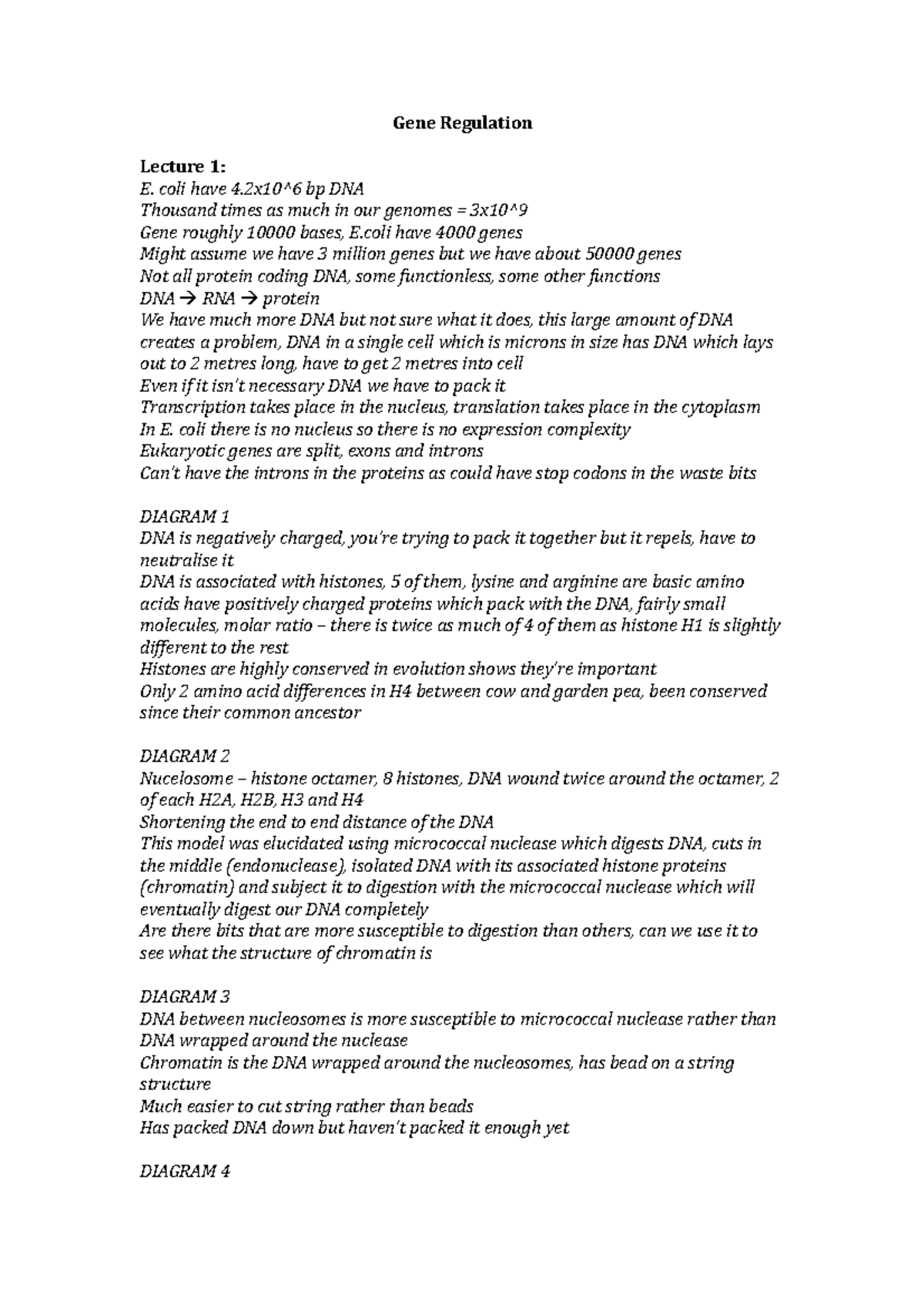 Lecture notes Gene regulation in eukaryotes Gene Regulation Lecture