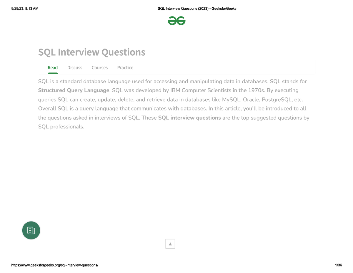 Sql Interview Quetion - B.Tech CSE 3rd Year (unit One) DBMS - Studocu