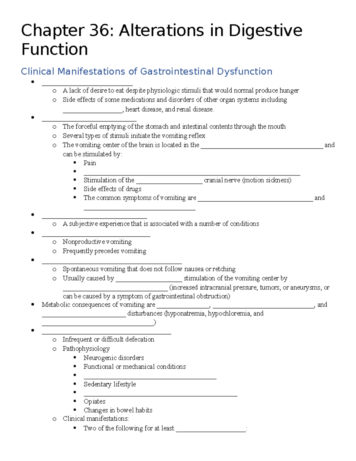 Chapter 36 notes - Alterations in Digestive Function - Chapter 36 ...