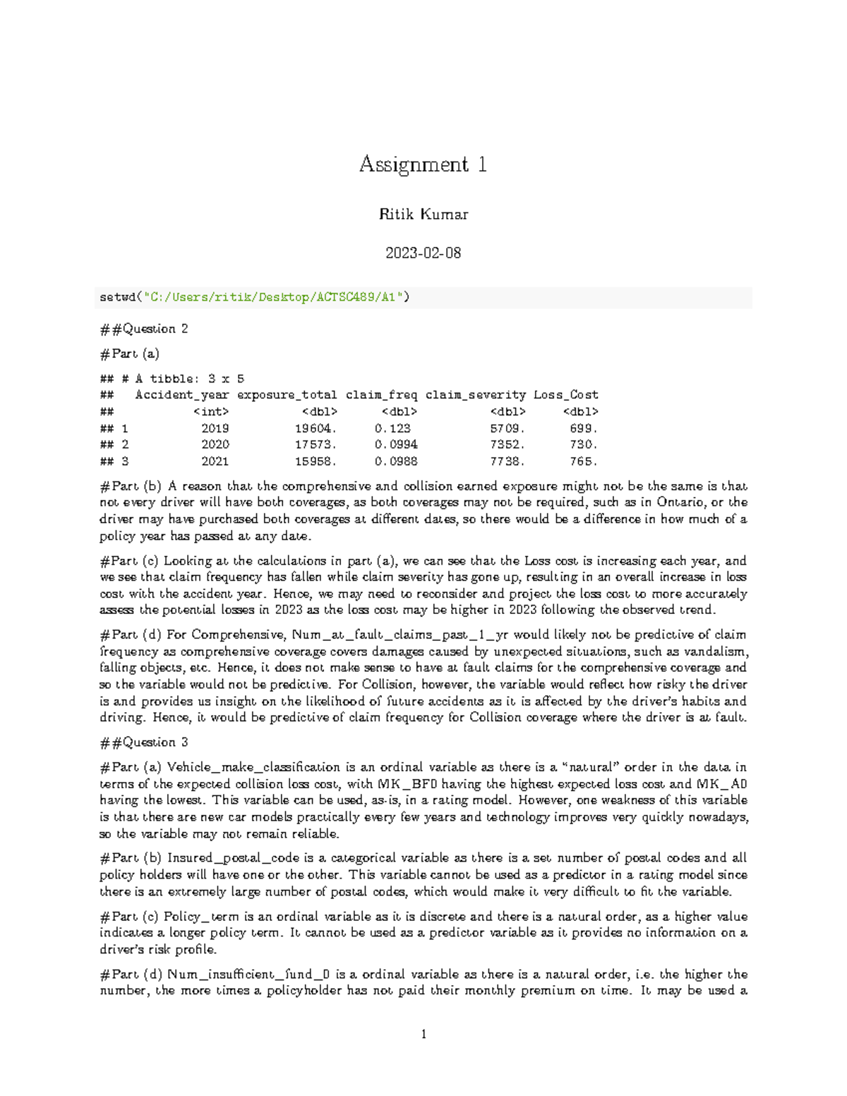 A1 - Assignment 1 - Assignment 1 Ritik Kumar 2023-02- - Studocu