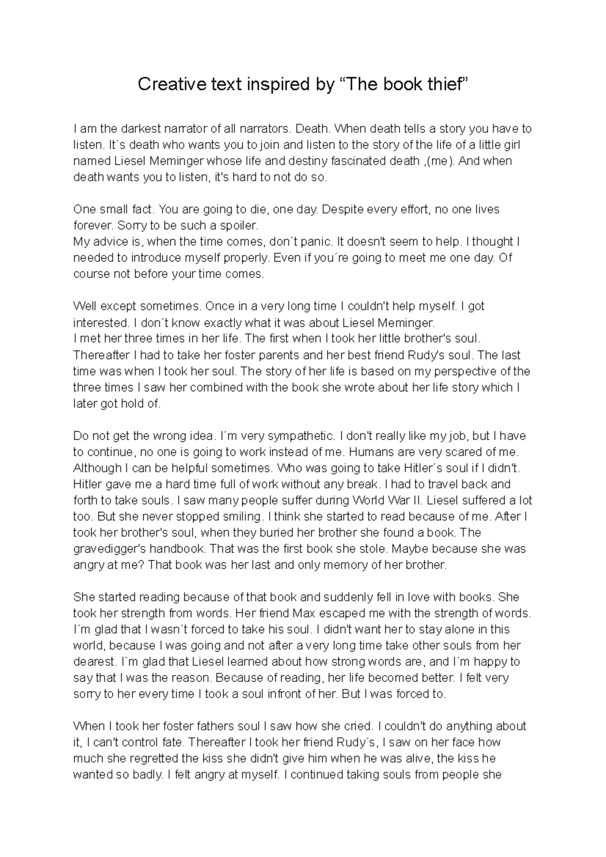 Creative text - Inlämning i Eng 5 - Creative text inspired by “The book ...