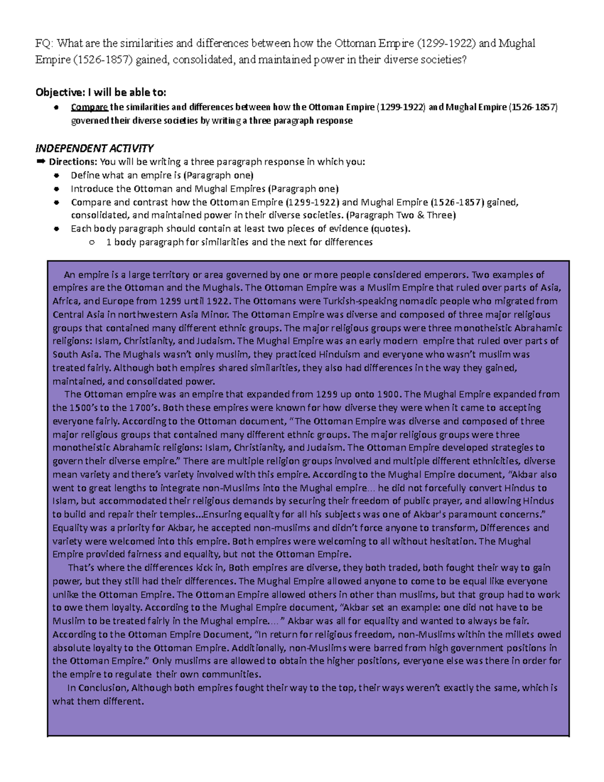 Ottoman Empire vs Mughal Empire Essay FQ What are the similarities